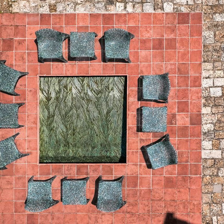   Veronica.  The collection frames the work "Towards The Ground" by Cristina Iglesias. 