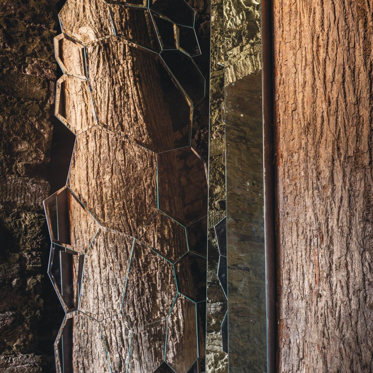   Jubil&eacute; . Game of reflections between the mirror and the work "The Tree of Ama" by Michelangelo Pistoletto. 